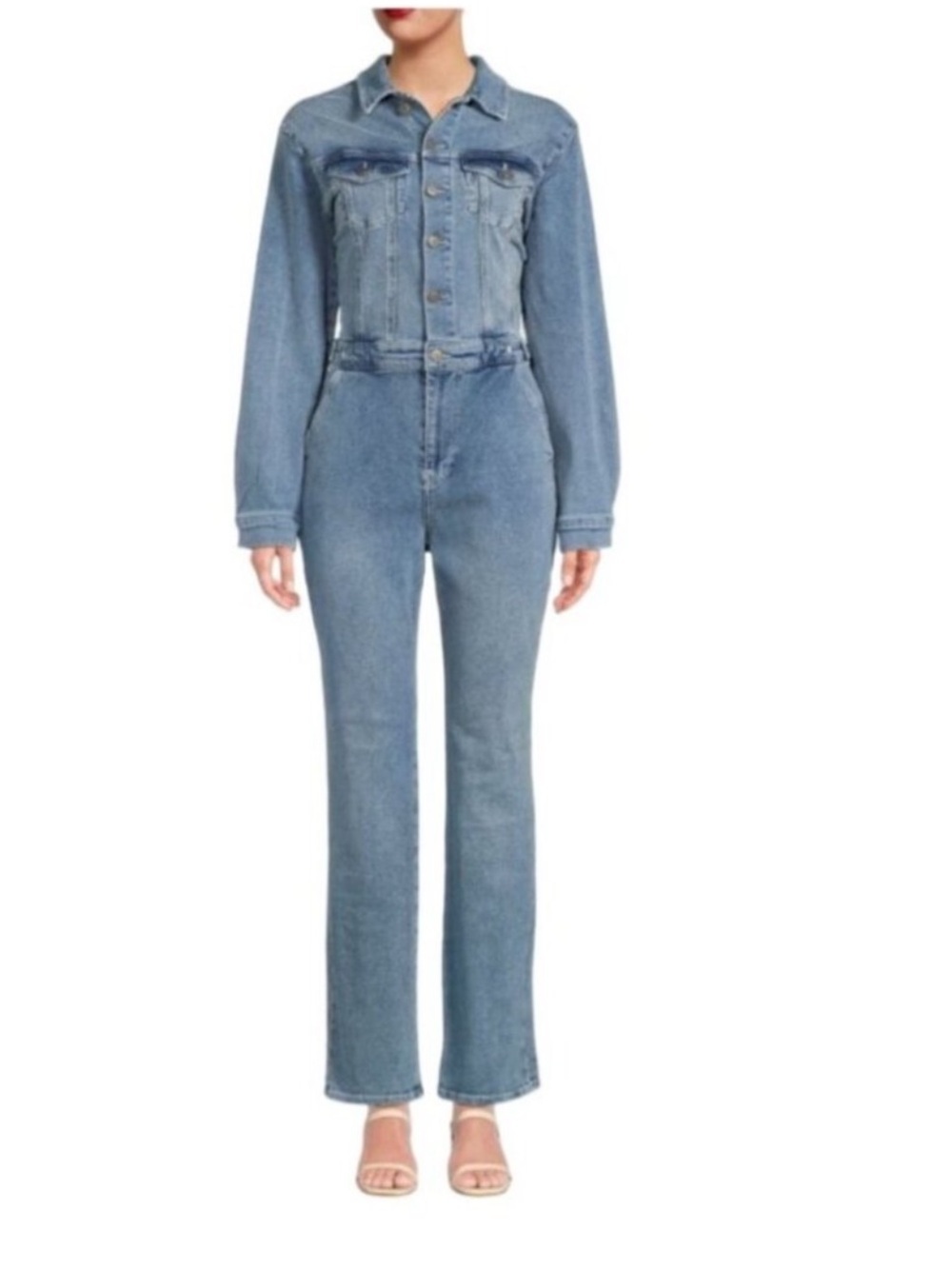 Good American Long Sleeve Denim Jumpsuit In Indigo301 NWT